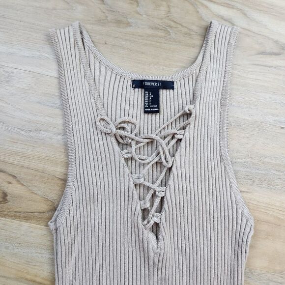 🔹️Forever 21 Tan Ribbed Bodycon Sleeveless Dress Large - Picture 8 of 12